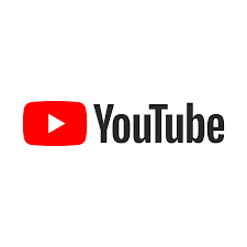 YouTube logo-Read box with triangle pointing right with the word YouTube in black, to the right.